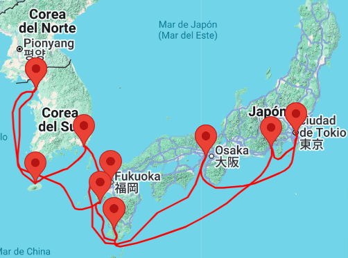 Itinerario de crucero por Japón y Corea